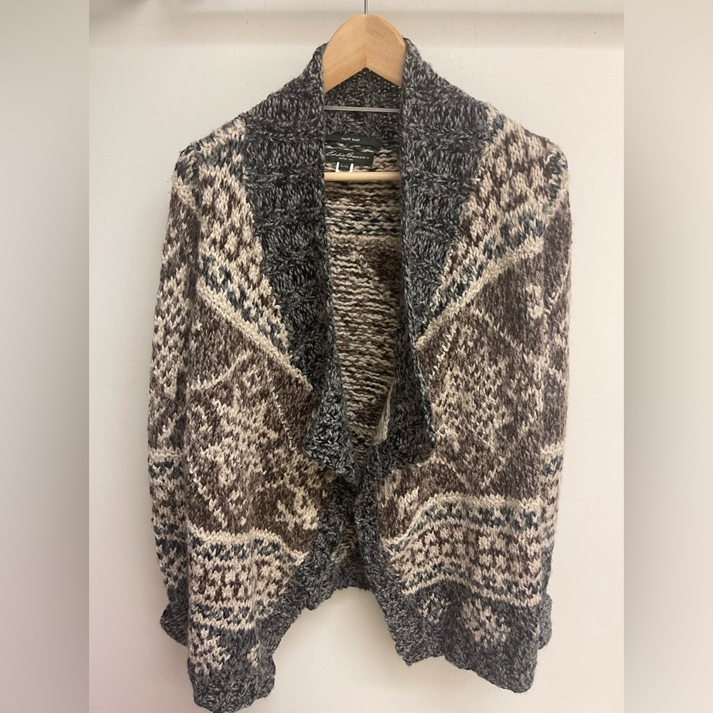 Eddie Bauer Hand Knit wool cardigan Size L/XL - Picture 2 of 9